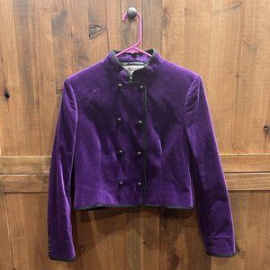 Vintage Jaeger London LONG SLEEVE Velour CROPPED JACKET S SMALL Size 10 Purple